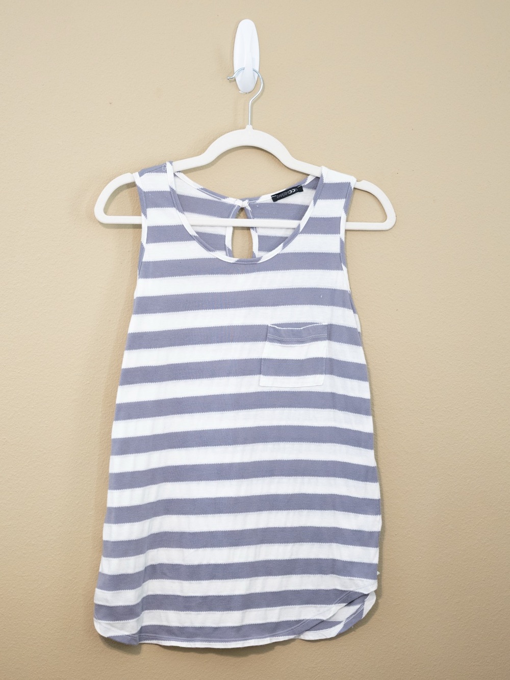 Papermoon Striped Sleeveless Tank Top Gray & White Pocket Top